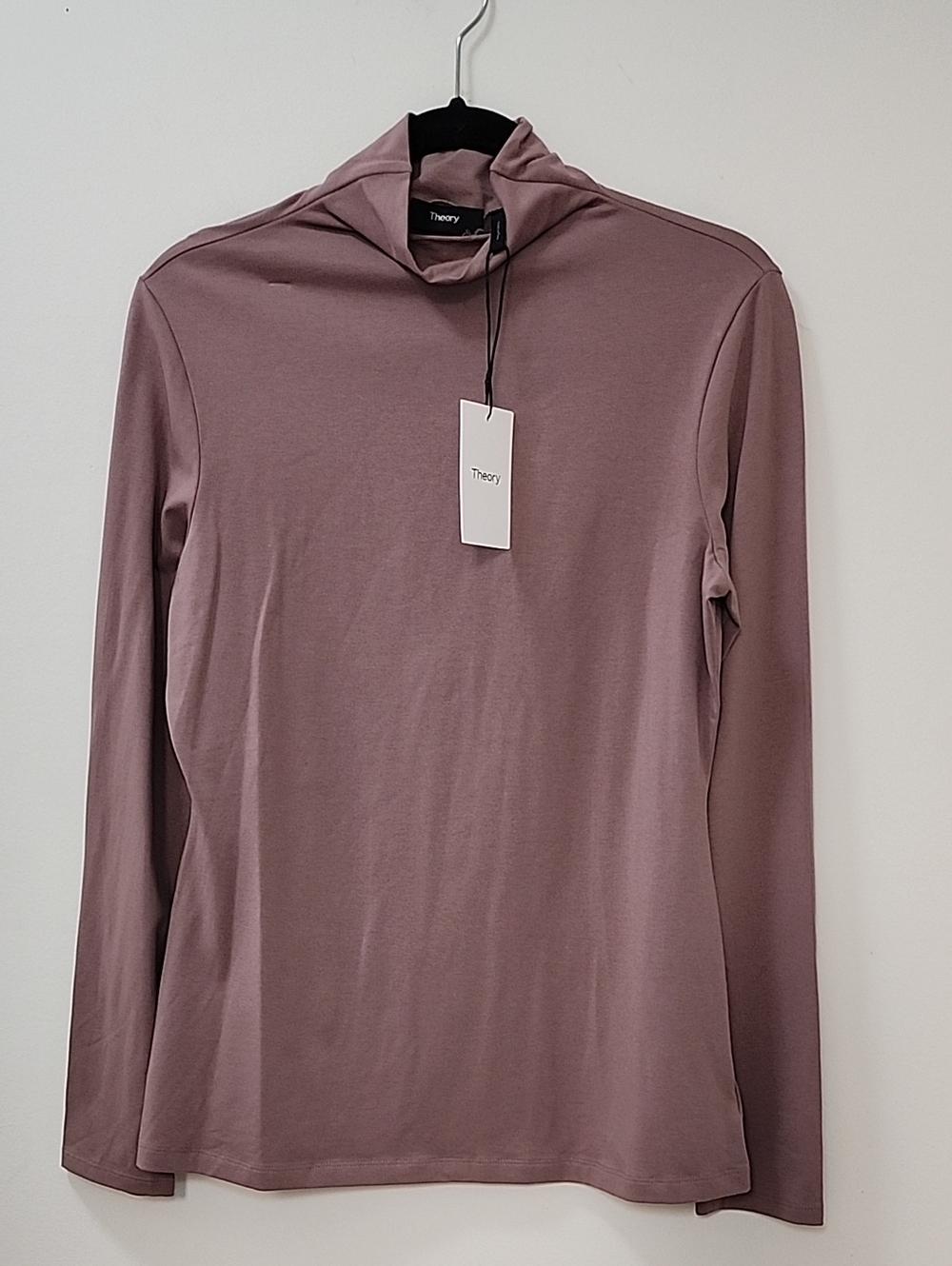 Theory Mock Neck Top Soft Rib long-sleeve rose mauve Knit Jersey Sz L